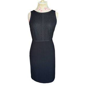 Ann Taylor Loft Petite Sleeveless Black Shift Dress Textured Bodice Solid Skirt
